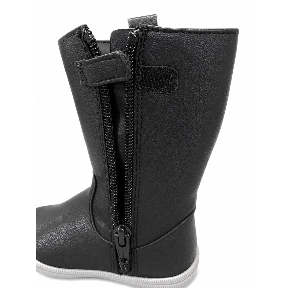 Cat & Jack Toddler Black Faux Leather Mid Calf Boots Size 5 Side Zip Boys Girls